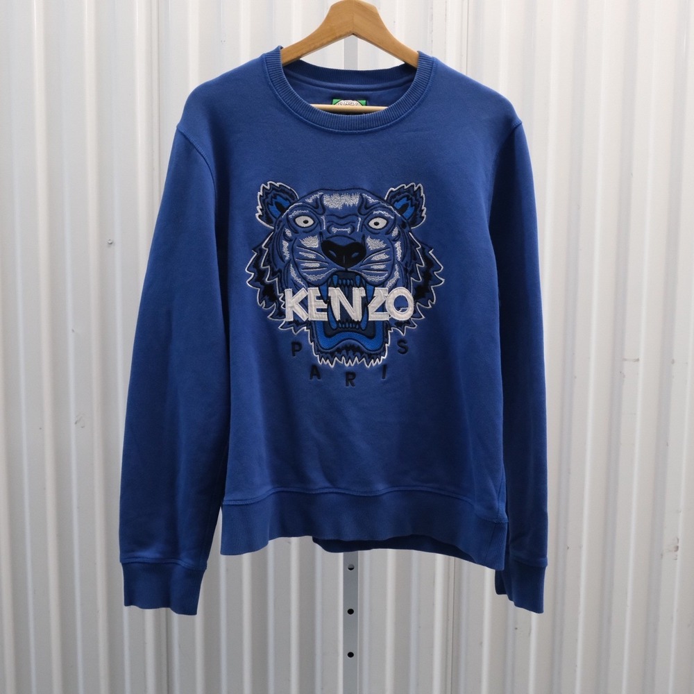 Kenzo Sweatshirt Mens XL Blue Tiger Head Embroidered Graphic Pullover